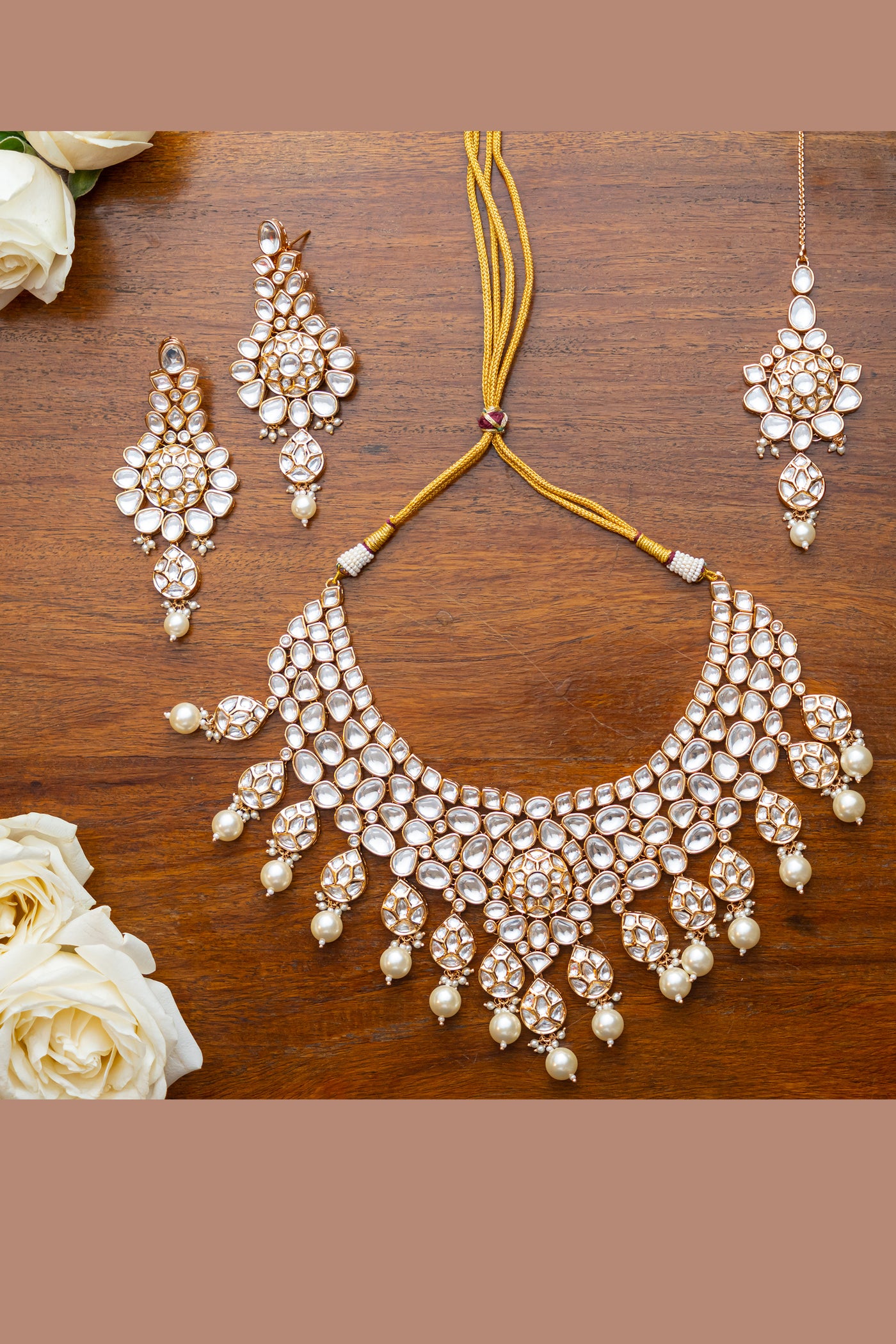 Zevar Kundan Necklace Set Gold jewellery Indian designer wear online shopping melange singapore