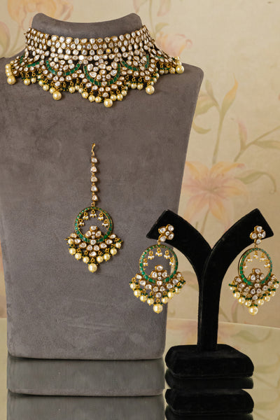 Zevar Kundan Necklace Set Green jewellery Indian designer wear online shopping melange singapore