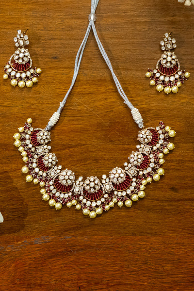 Zevar Kundan Necklace Set Red jewellery Indian designer wear online shopping melange singapore