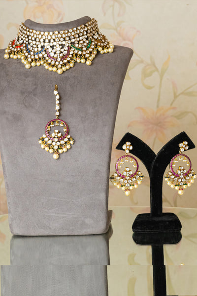 Zevar Kundan Necklace Set Red jewellery Indian designer wear online shopping melange singapore