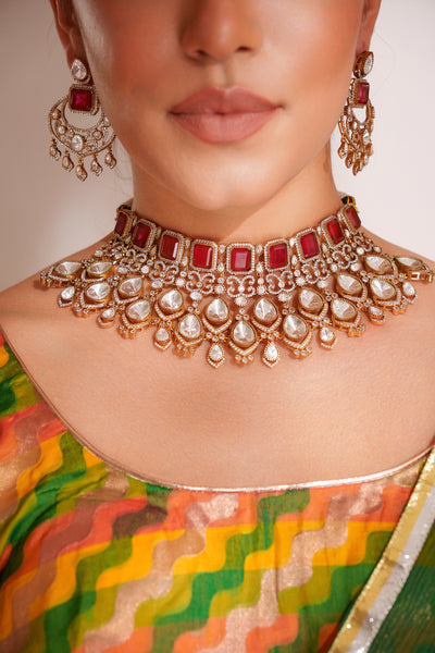 Zevar Kundan Necklace With Earrings And Maangtikka indian designer wear online shopping melange singapore