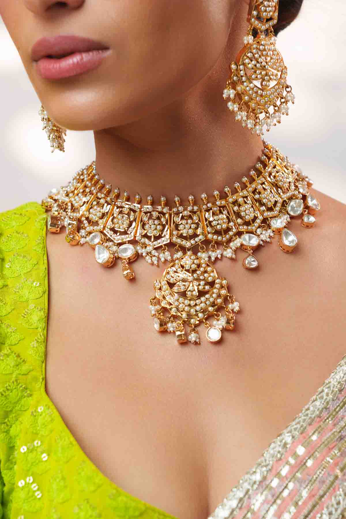 Zevar Kundan Polki Necklace Set indian designer wear online shopping melange singapore 
