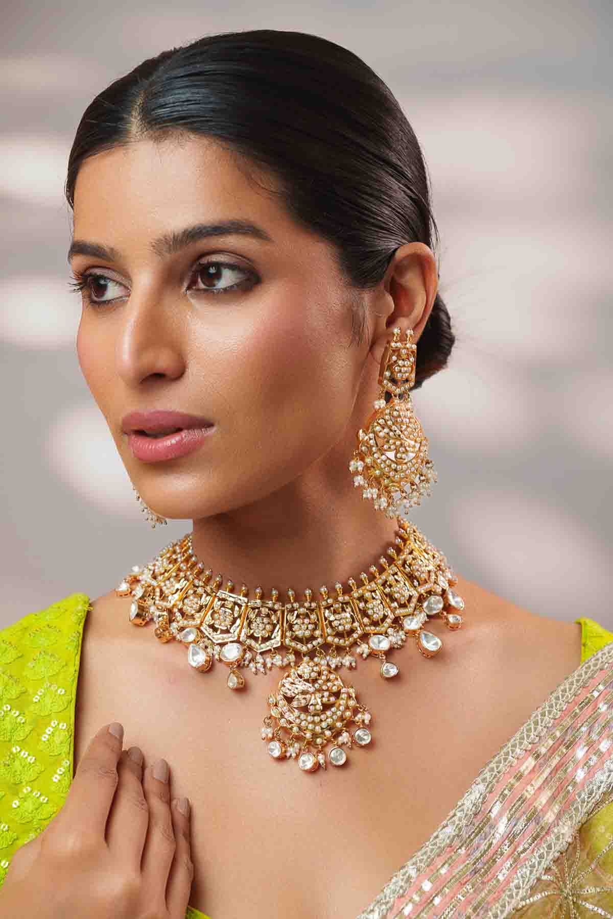 Zevar Kundan Polki Necklace Set indian designer wear online shopping melange singapore 
