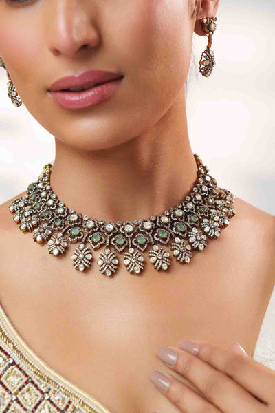 Zevar Kundan Polki Stone Necklace Set indian designer wear online shopping melange singapore 