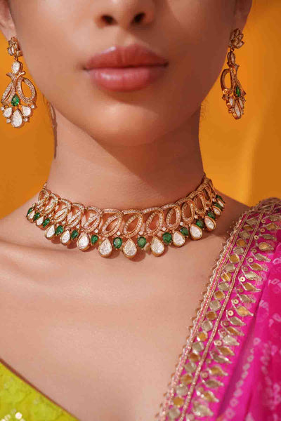 Zevar Kundan Polki Stone Necklace Set indian designer wear online shopping melange singapore 