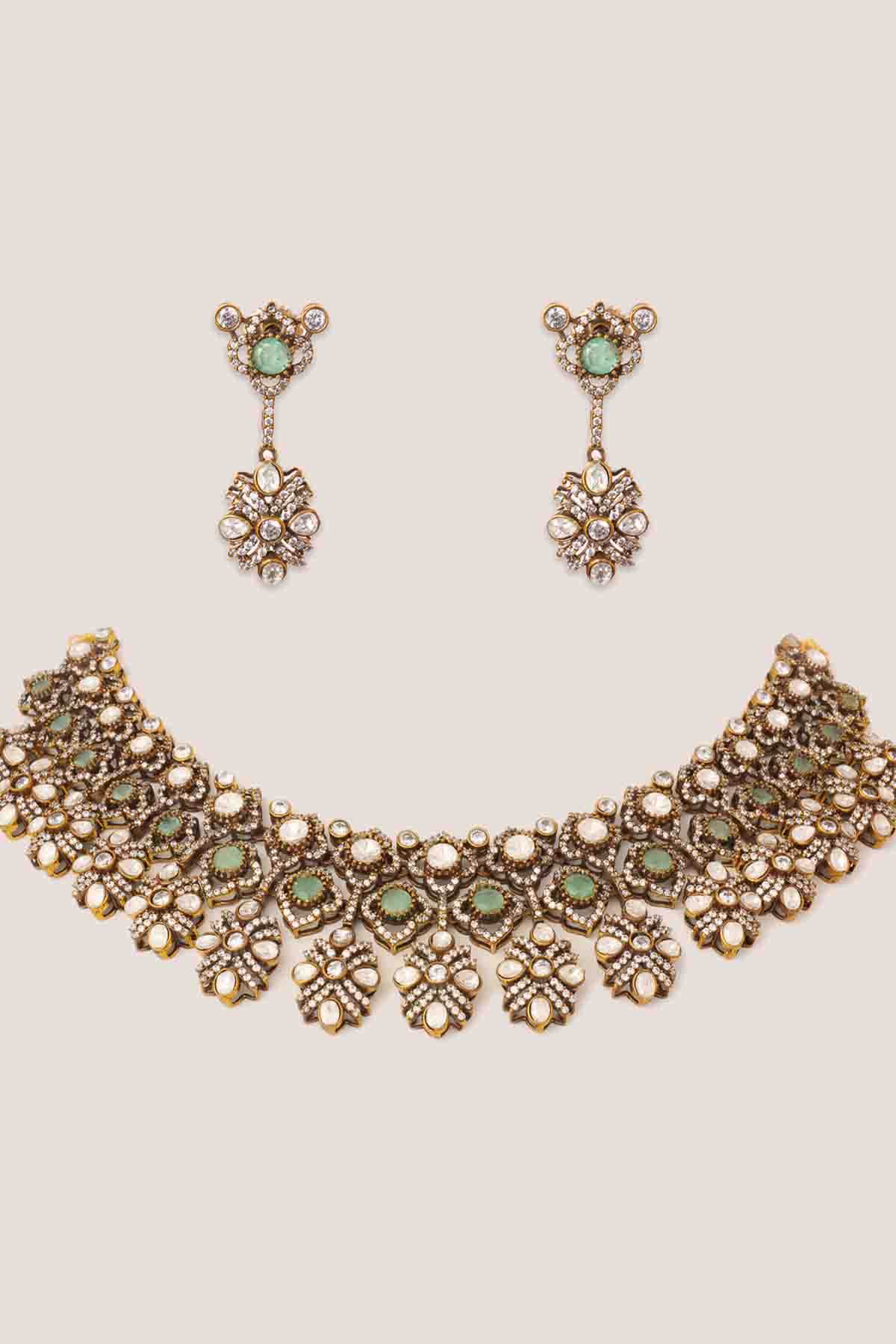 Zevar Kundan Polki Stone Necklace Set indian designer wear online shopping melange singapore 
