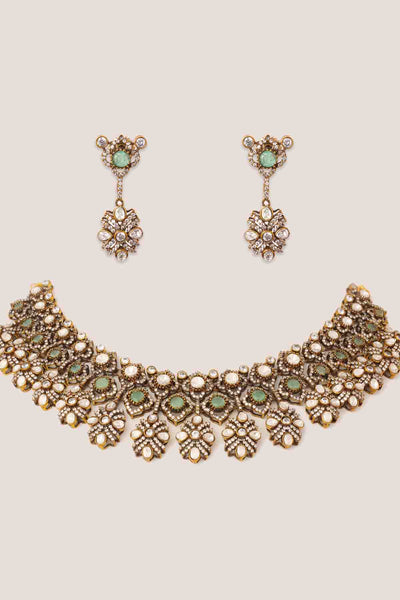 Zevar Kundan Polki Stone Necklace Set indian designer wear online shopping melange singapore 