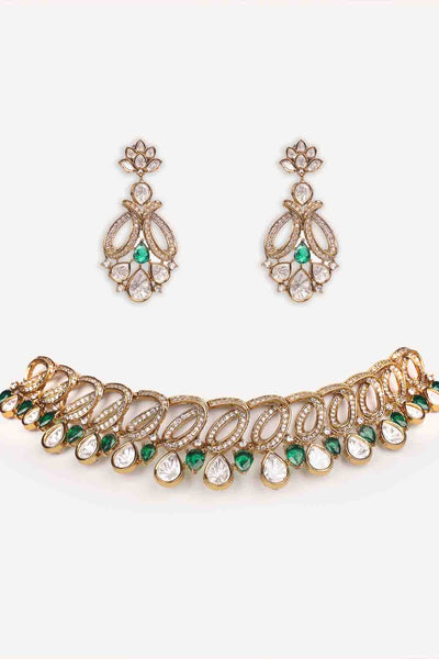 Zevar Kundan Polki Stone Necklace Set indian designer wear online shopping melange singapore 