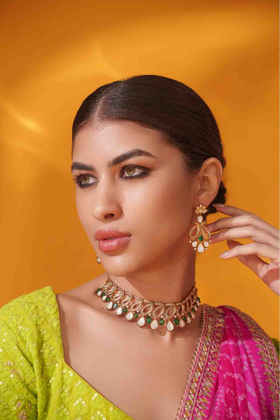 Zevar Kundan Polki Stone Necklace Set indian designer wear online shopping melange singapore 