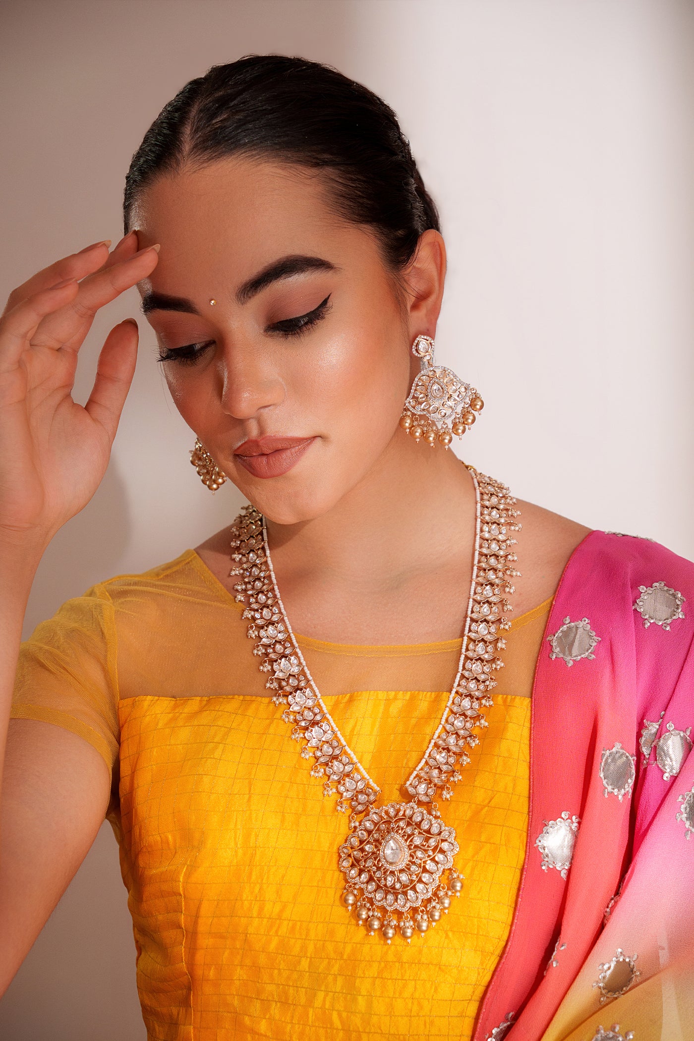 Zevar Long Pendant Necklace With Elegant Earrings indian designer wear online shopping melange singapore