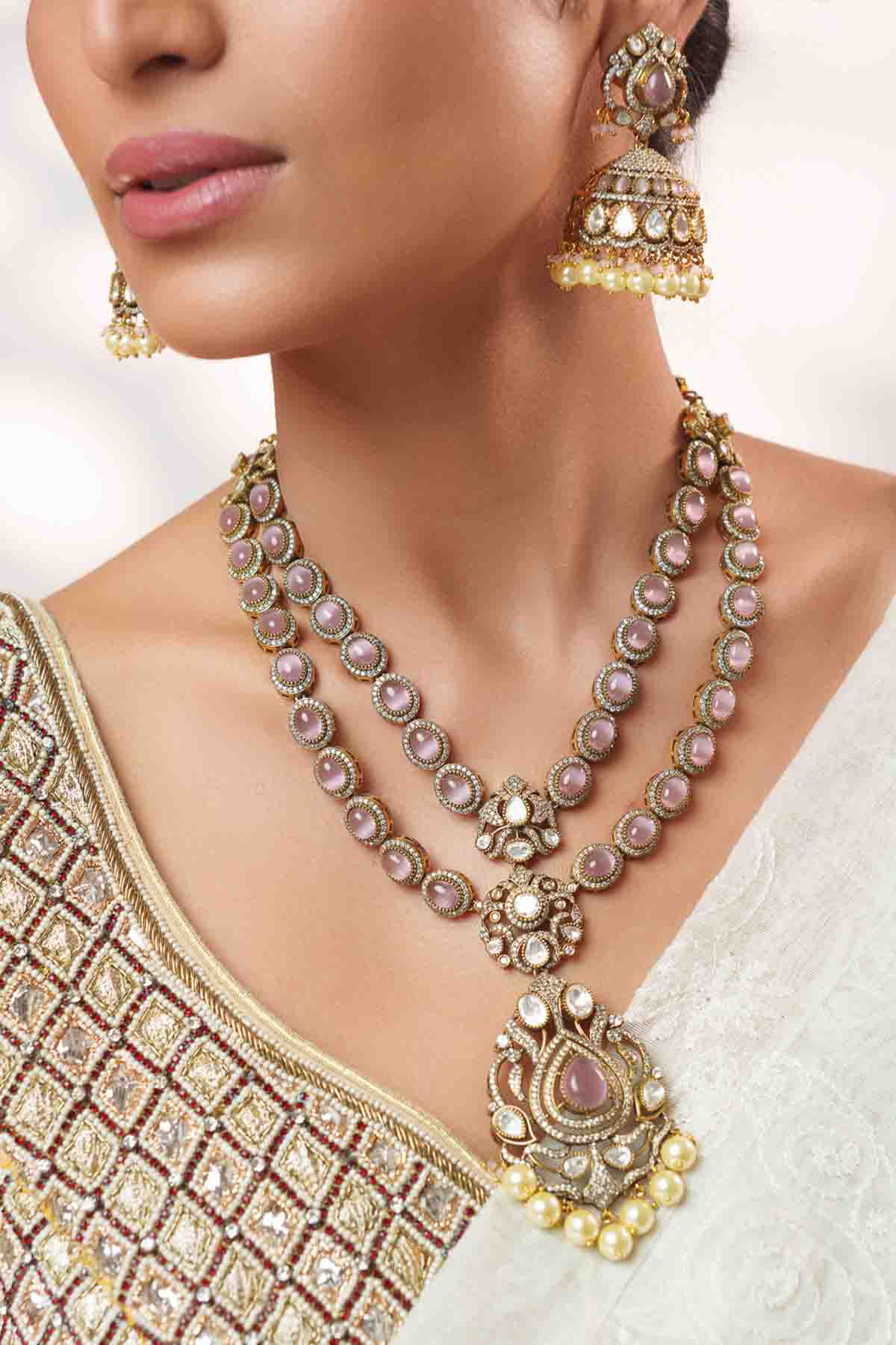 Zevar Long Polki Necklace Set indian designer wear online shopping melange singapore 