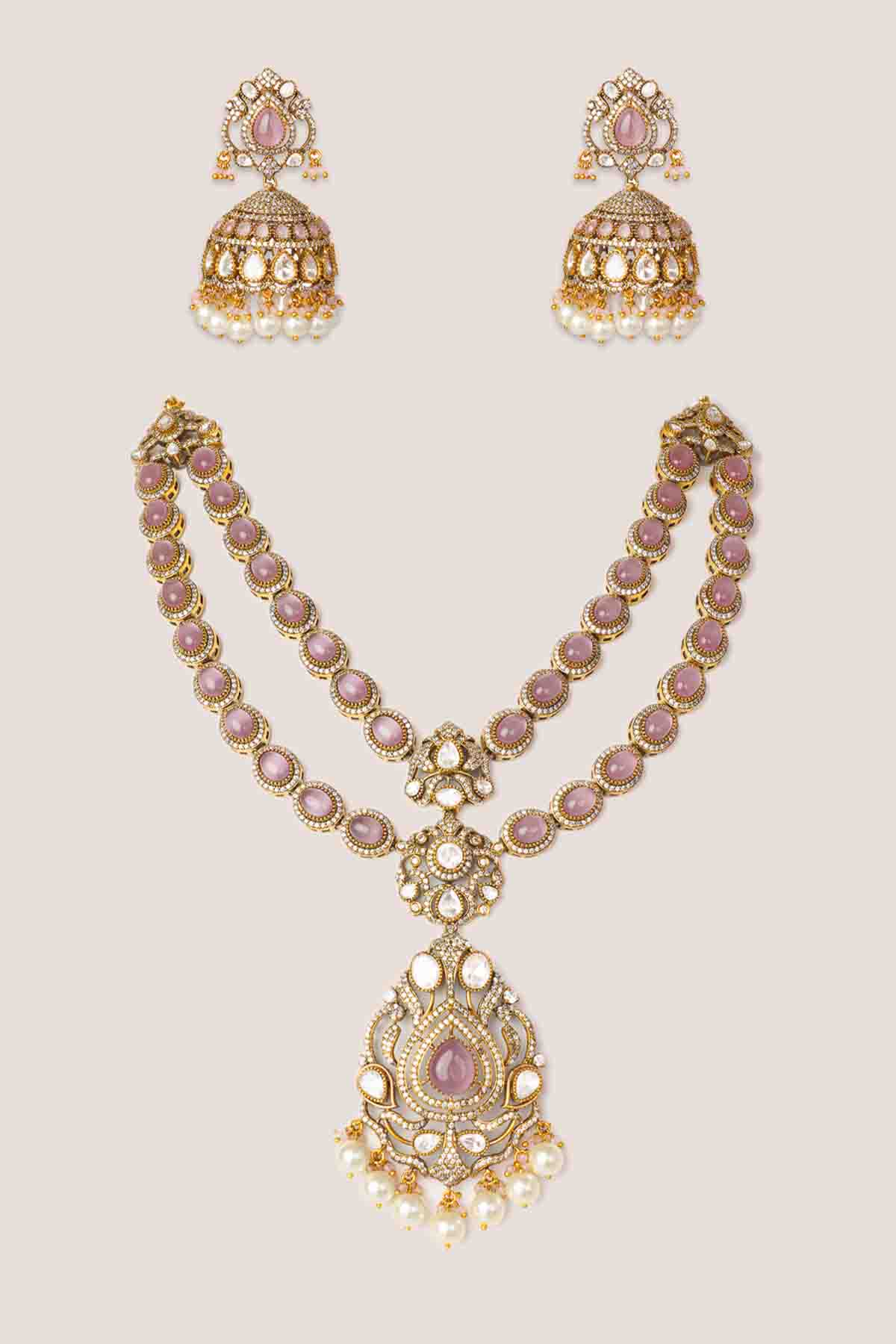 Zevar Long Polki Necklace Set indian designer wear online shopping melange singapore 