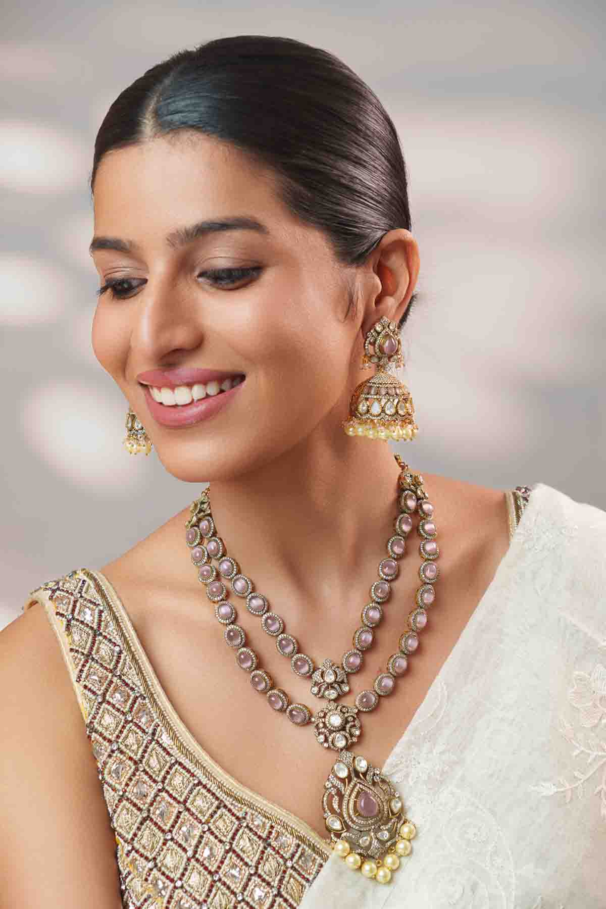 Zevar Long Polki Necklace Set indian designer wear online shopping melange singapore 