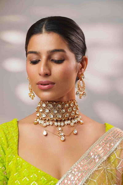 Zevar Moissanite And Polki Choker Set With Earrings indian designer wear online shopping melange singapore 