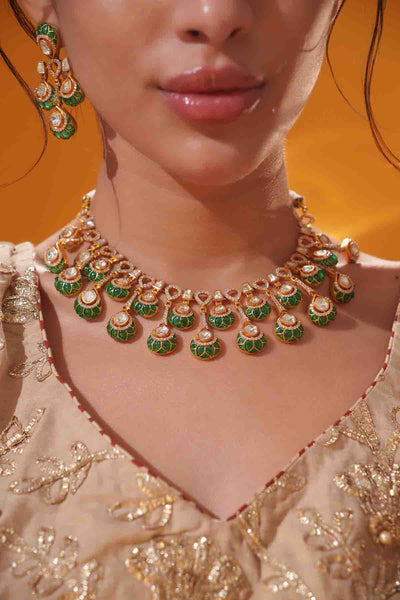 Zevar Moissanite Green Necklace Set indian designer wear online shopping melange singapore 