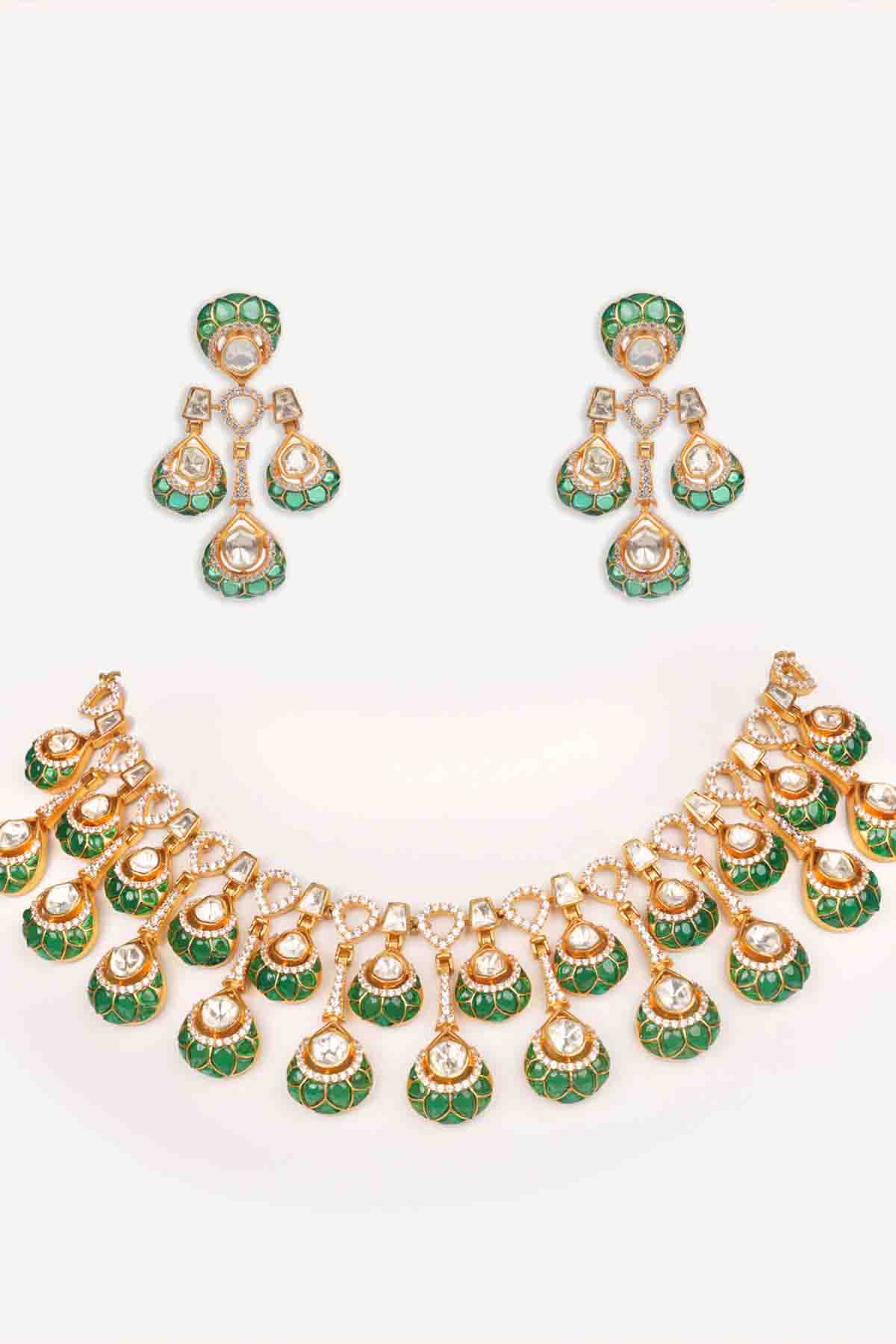 Zevar Moissanite Green Necklace Set indian designer wear online shopping melange singapore 