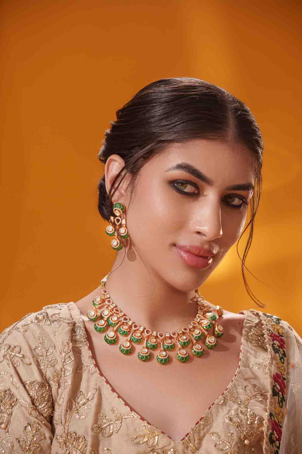 Zevar Moissanite Green Necklace Set indian designer wear online shopping melange singapore 