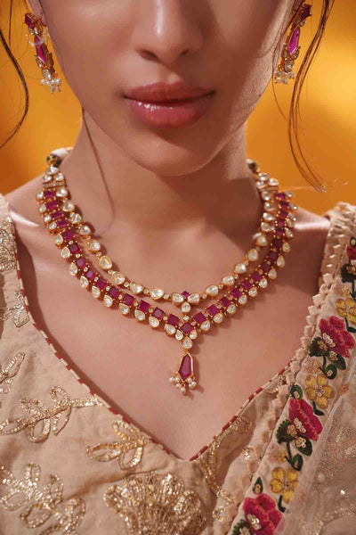 Zevar Moissanite Long Necklace Set indian designer wear online shopping melange singapore 