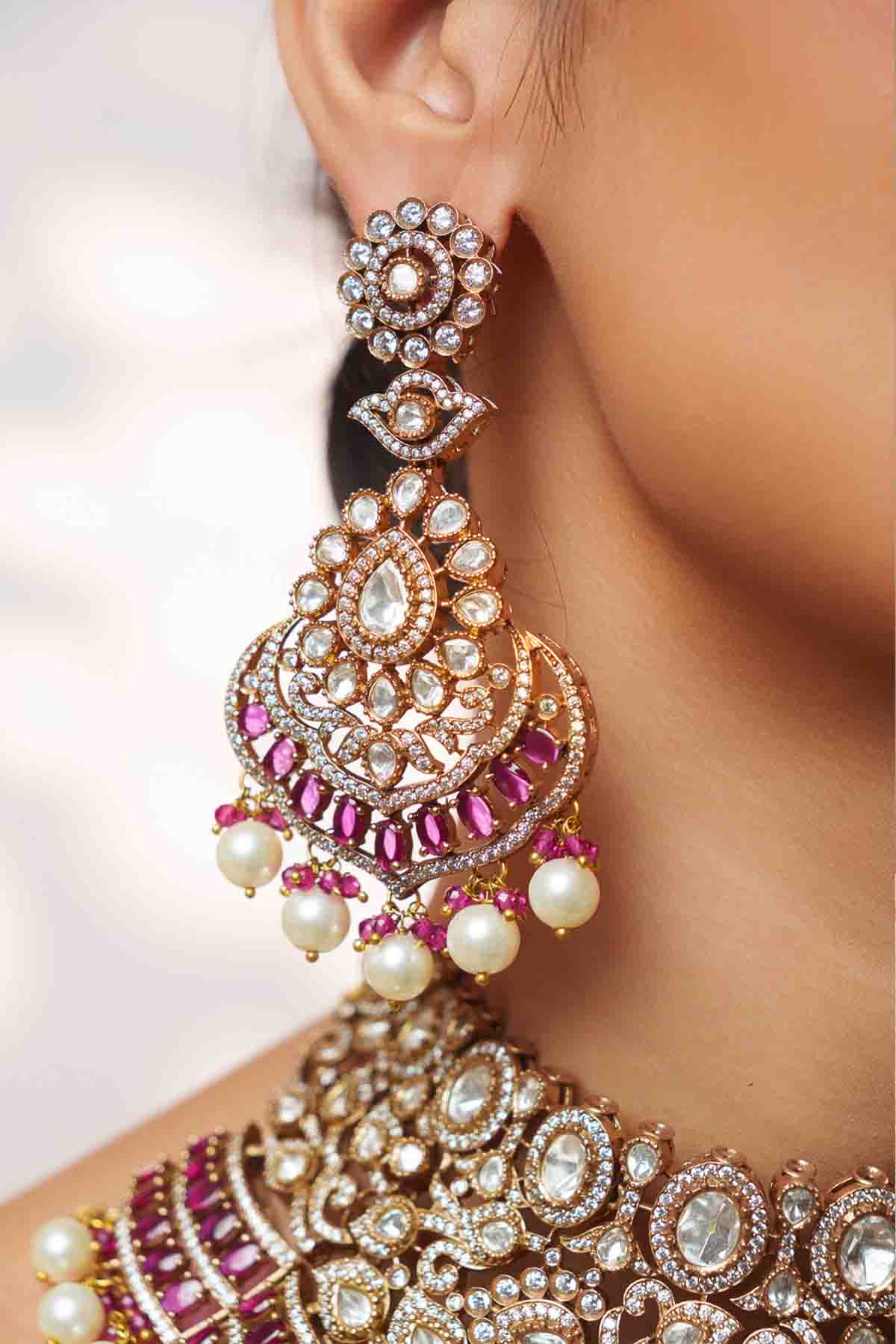 Zevar Necklace Set With Matching Earrings And Maangtika indian designer wear online shopping melange singapore 