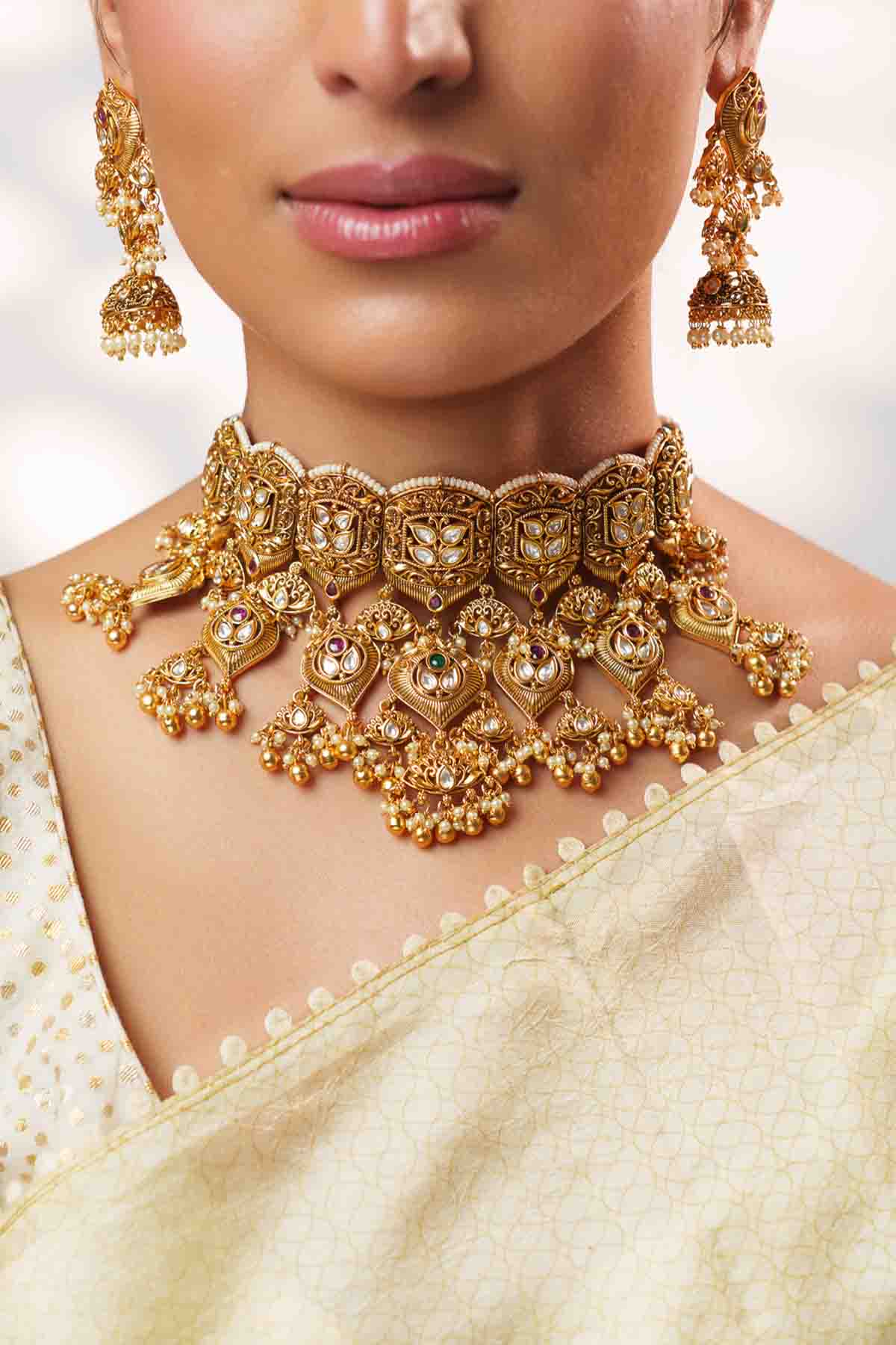 Zevar Necklace With Elegant Pair Of Earrings indian designer wear online shopping melange singapore 