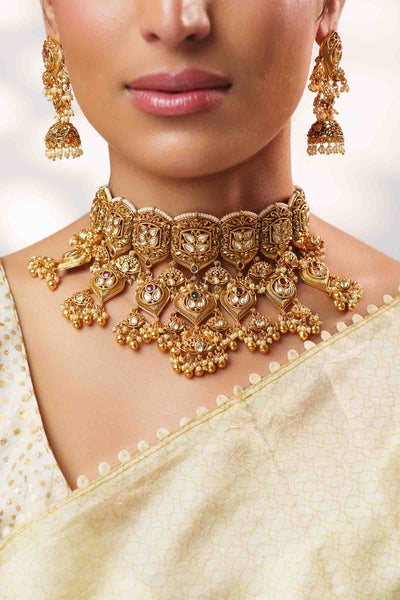 Zevar Necklace With Elegant Pair Of Earrings indian designer wear online shopping melange singapore 
