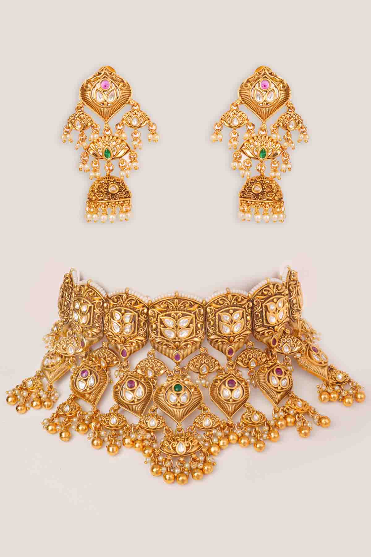 Zevar Necklace With Elegant Pair Of Earrings indian designer wear online shopping melange singapore 