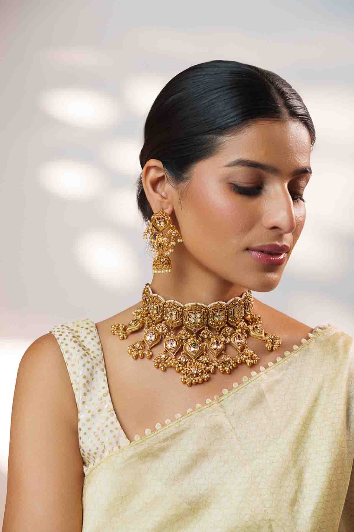 Zevar Necklace With Elegant Pair Of Earrings indian designer wear online shopping melange singapore 