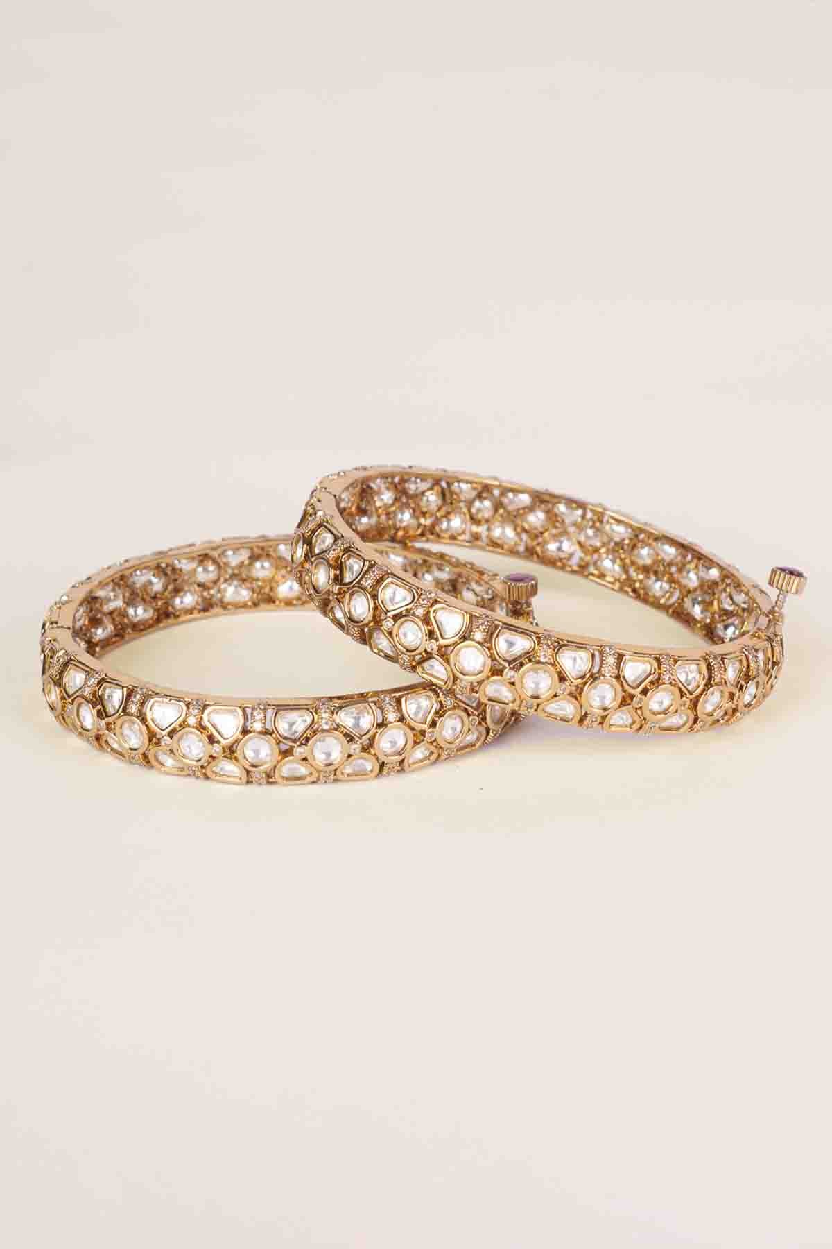 Zevar Pair Of Classic Two Tone Kundan Polki Bangles indian designer wear online shopping melange singapore