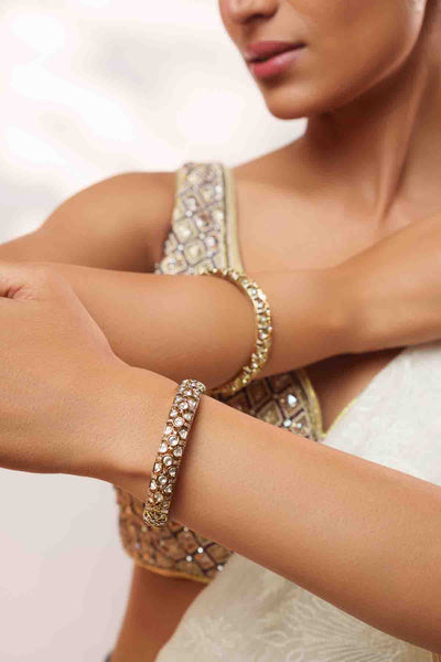 Zevar Pair Of Classic Two Tone Kundan Polki Bangles indian designer wear online shopping melange singapore