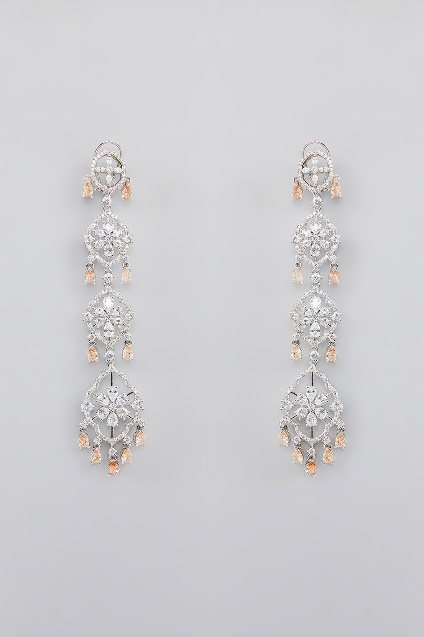 Zevar Peach Long Diamond Three String Danglers indian designer wear online shopping melange singapore
