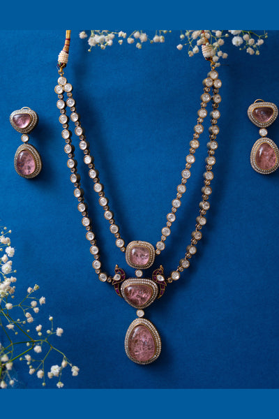 Zevar Polki Double Layered Necklace Pink jewellery Indian designer wear online shopping melange singapore