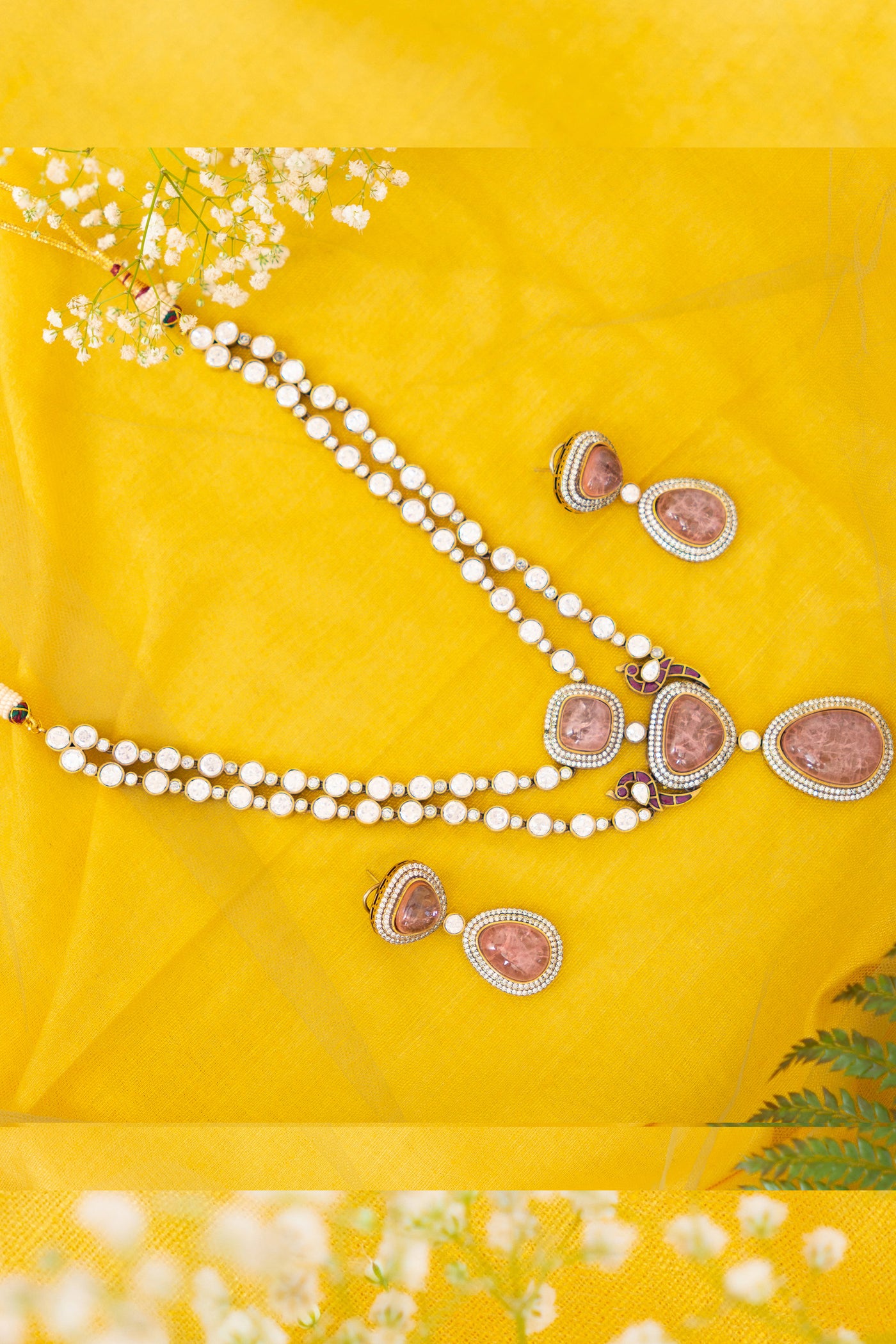 Zevar Polki Double Layered Necklace Pink jewellery Indian designer wear online shopping melange singapore
