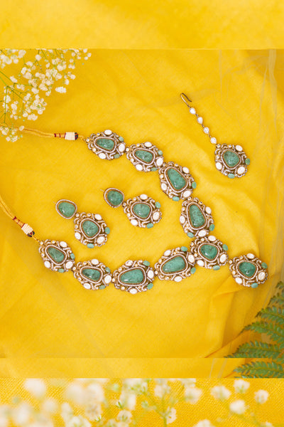 Zevar Polki Necklace Set Green jewellery Indian designer wear online shopping melange singapore