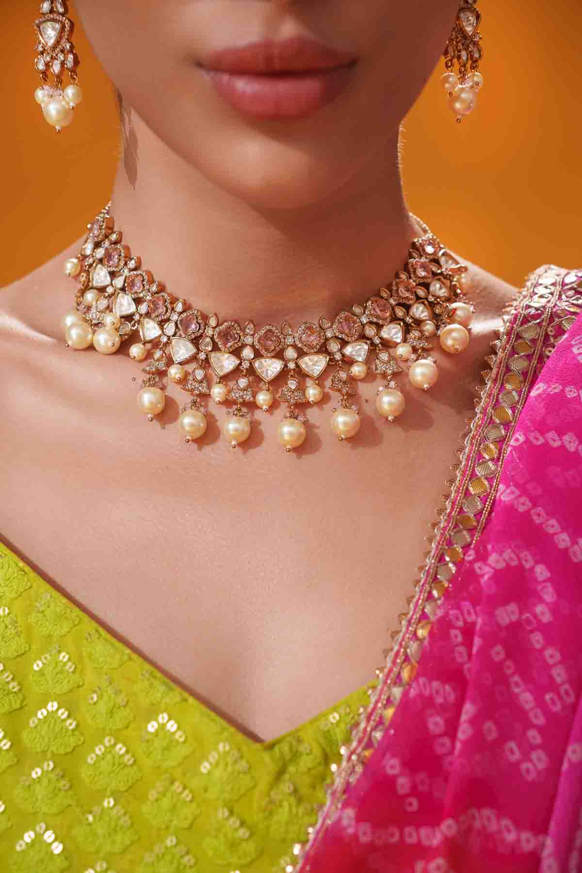 Zevar Polki Stone Necklace Set indian designer wear online shopping melange singapore 
