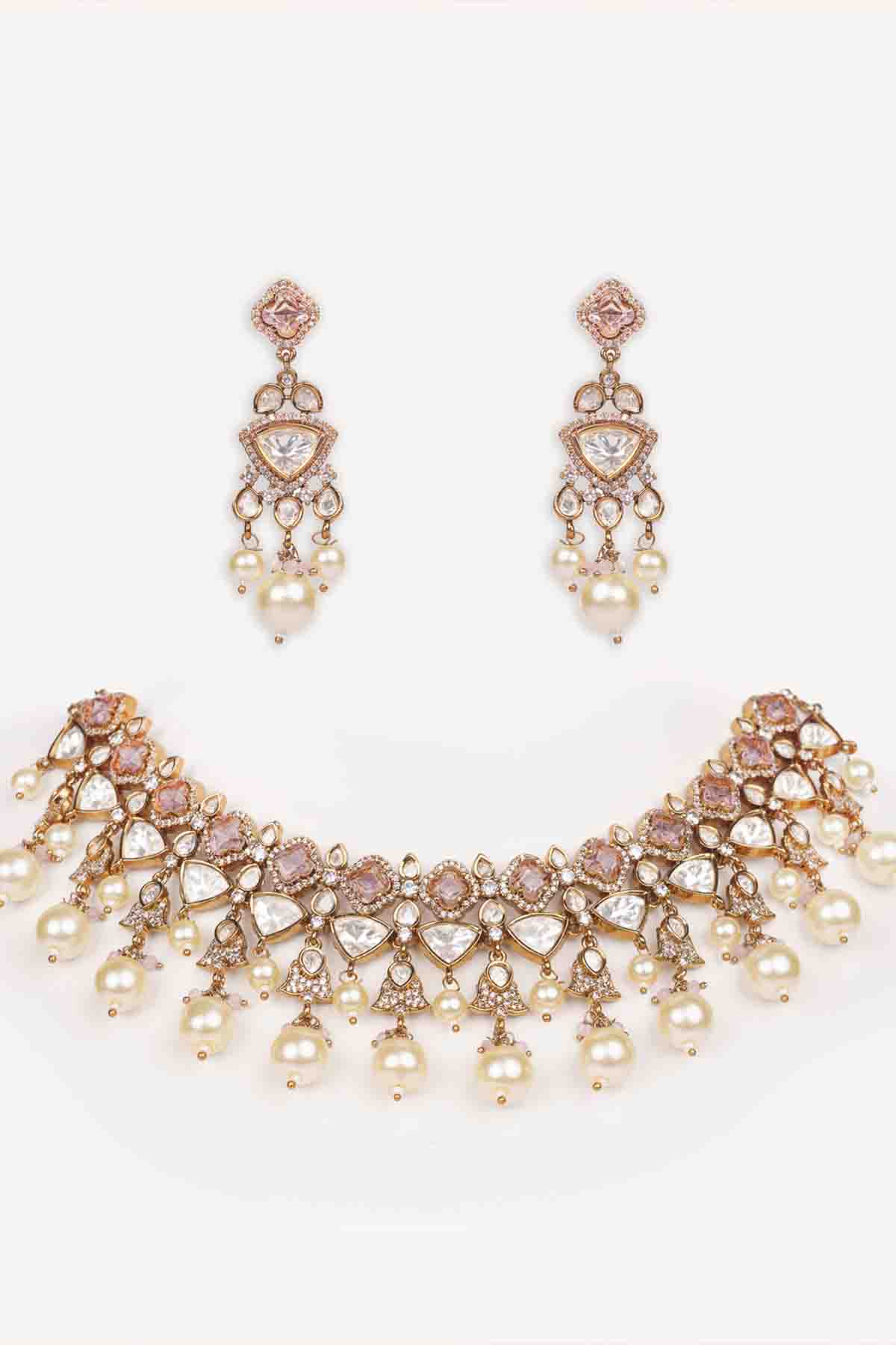 Zevar Polki Stone Necklace Set indian designer wear online shopping melange singapore 
