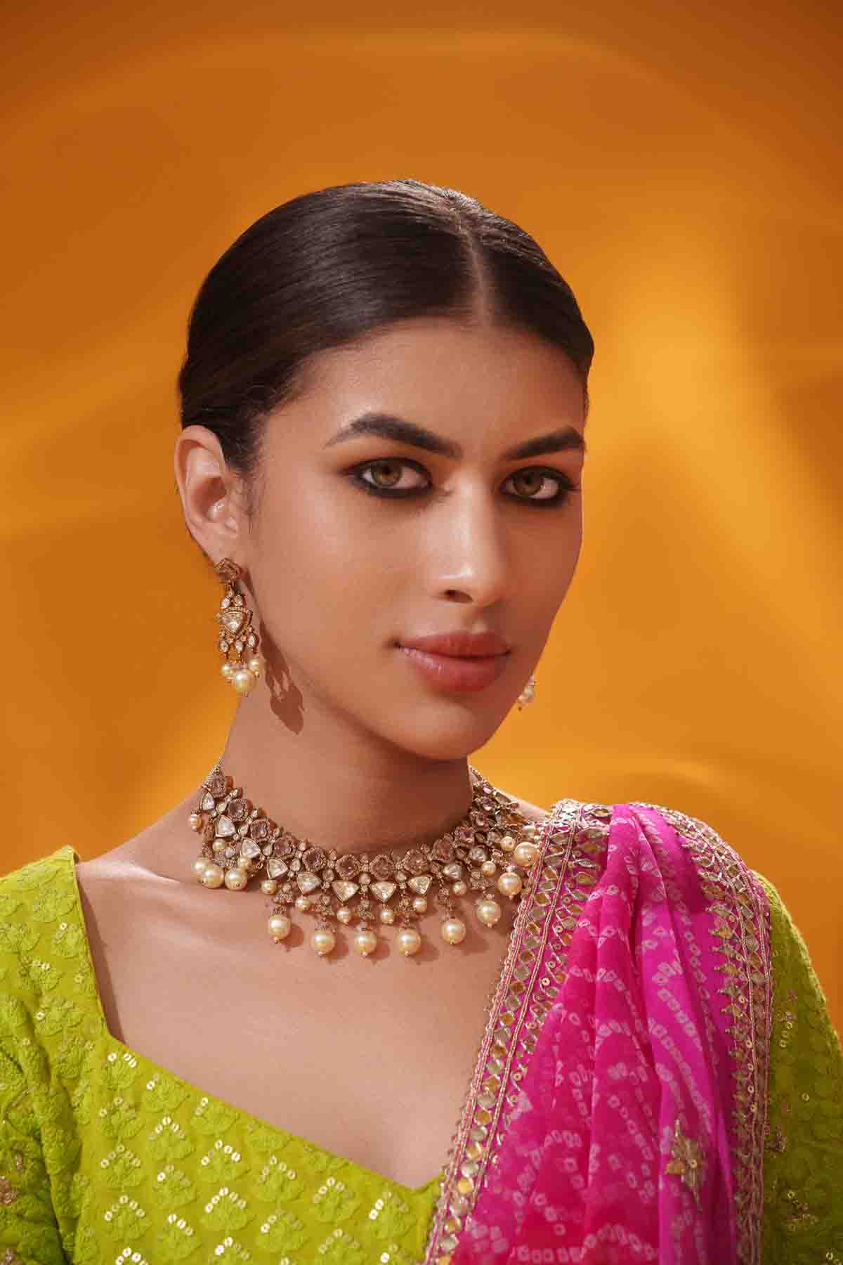 Zevar Polki Stone Necklace Set indian designer wear online shopping melange singapore 
