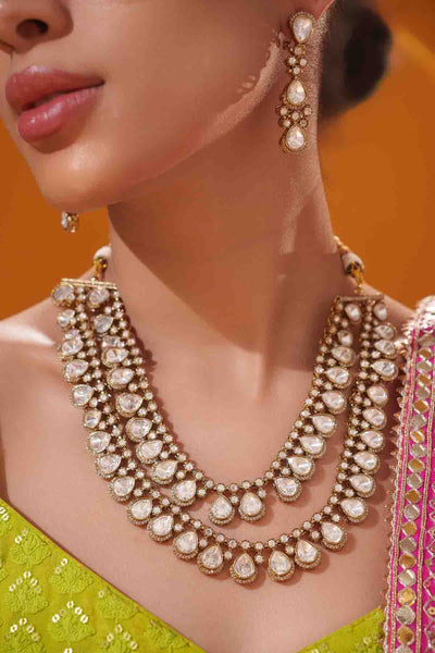 Zevar Polki Two Line Necklace Set indian designer wear online shopping melange singapore 