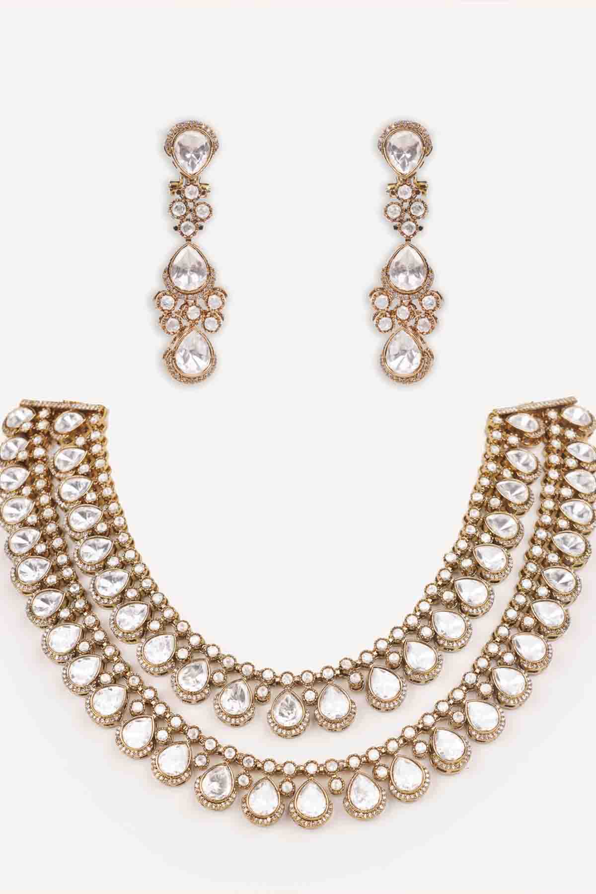 Zevar Polki Two Line Necklace Set indian designer wear online shopping melange singapore 