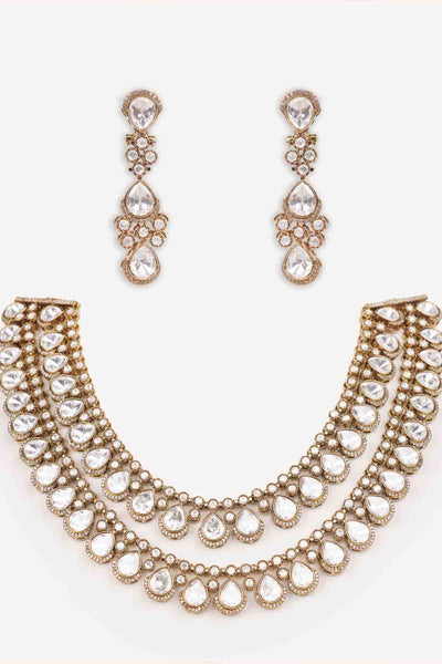 Zevar Polki Two Line Necklace Set indian designer wear online shopping melange singapore 