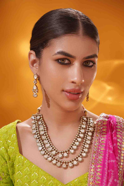 Zevar Polki Two Line Necklace Set indian designer wear online shopping melange singapore 