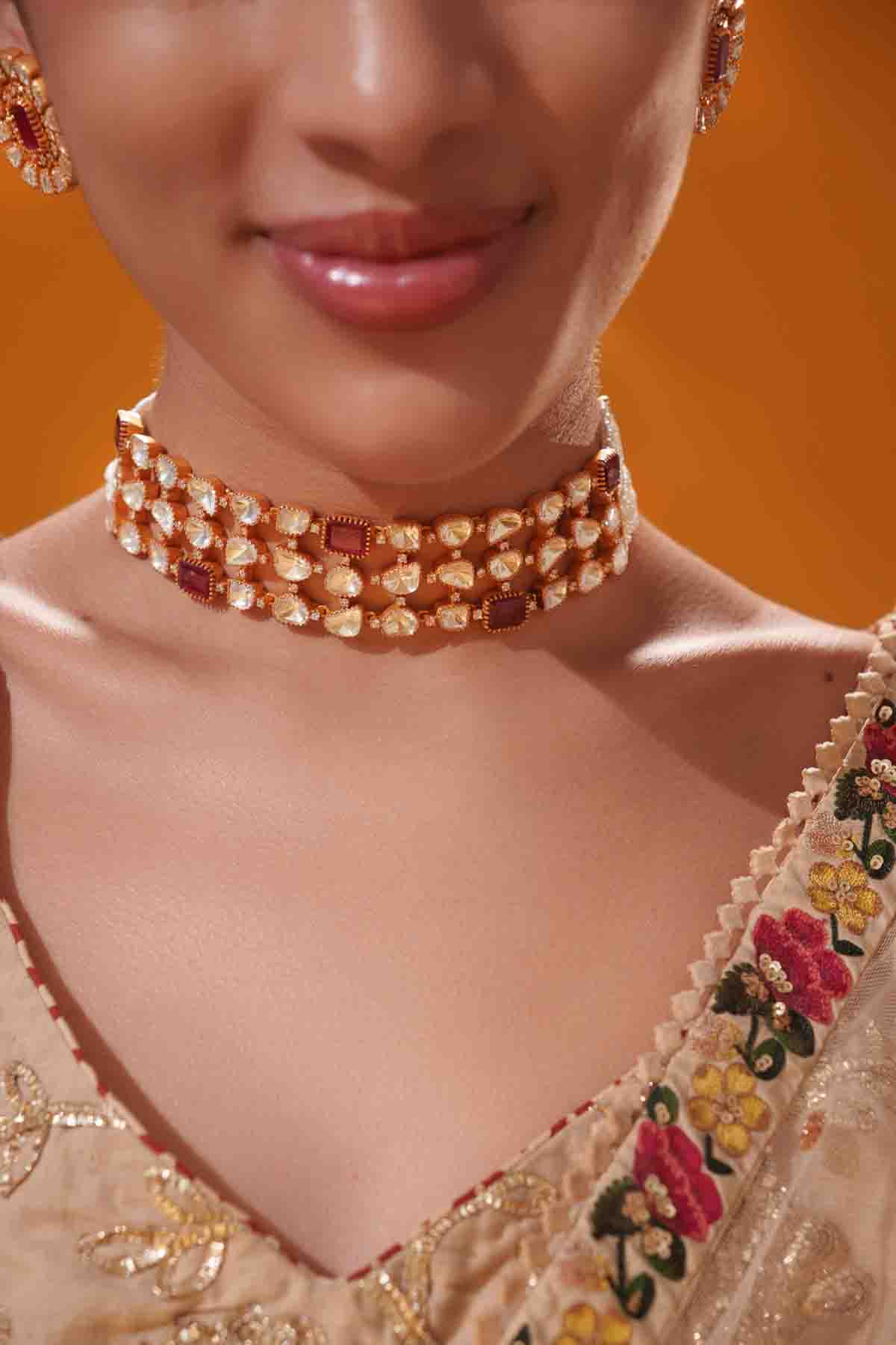 Zevar Red Moissanite Choker With Matching Earrings indian designer wear online shopping melange singapore 