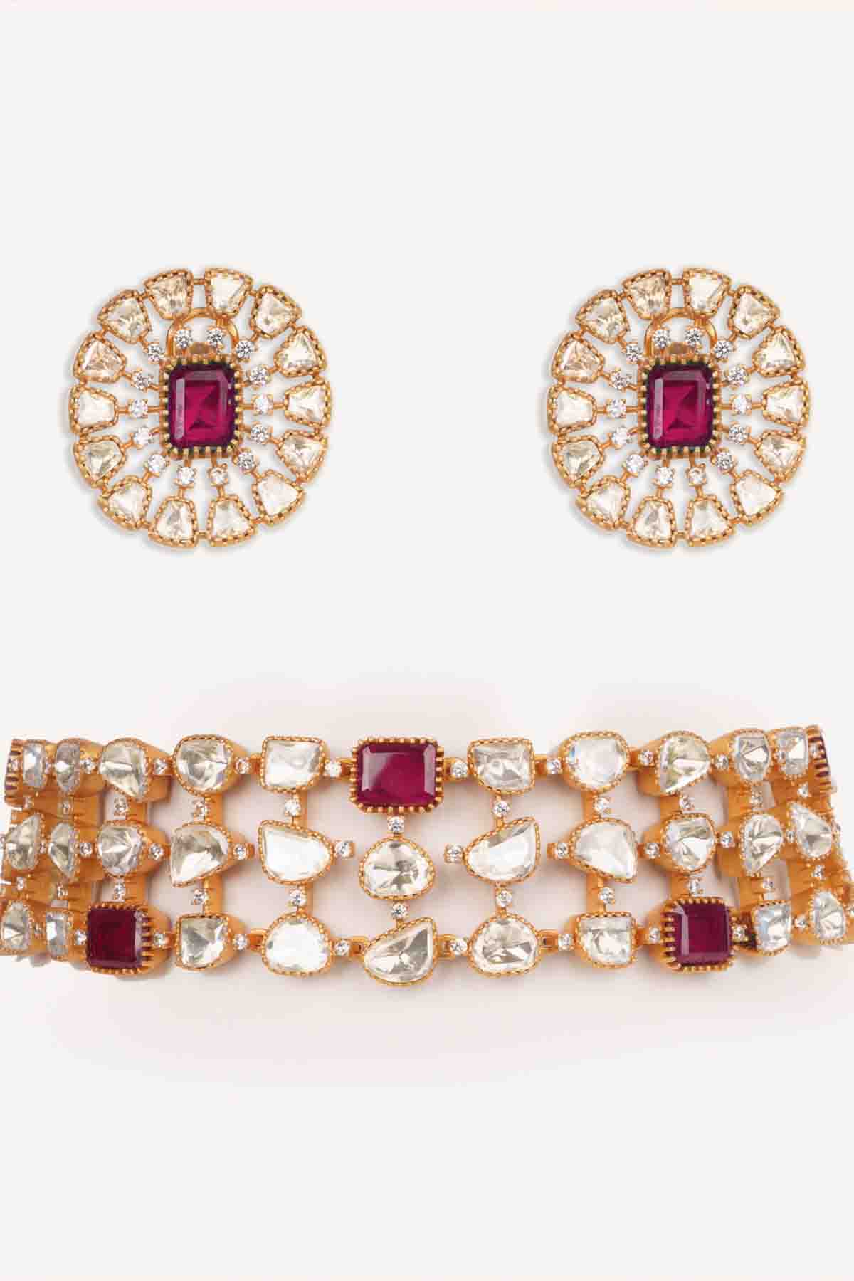 Zevar Red Moissanite Choker With Matching Earrings indian designer wear online shopping melange singapore 