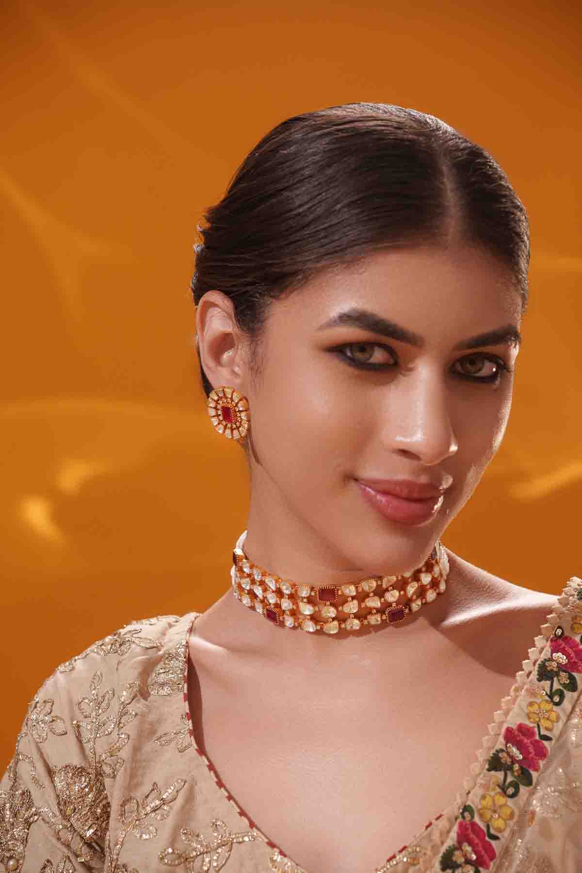 Zevar Red Moissanite Choker With Matching Earrings indian designer wear online shopping melange singapore 