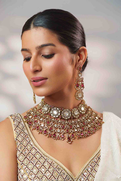 Zevar Red Polki Necklace Set indian designer wear online shopping melange singapore 