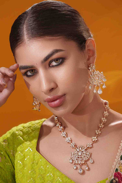 Zevar Stylish And Classic Gold Kundan Necklace Set indian designer wear online shopping melange singapore 