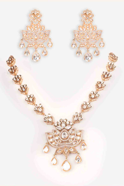 Zevar Stylish And Classic Gold Kundan Necklace Set indian designer wear online shopping melange singapore 