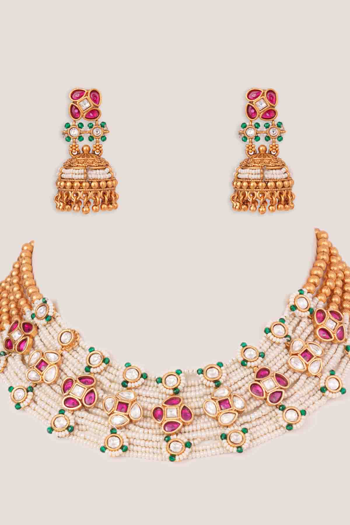 Zevar Stylish Kundan Necklace Set indian designer wear online shopping melange singapore 
