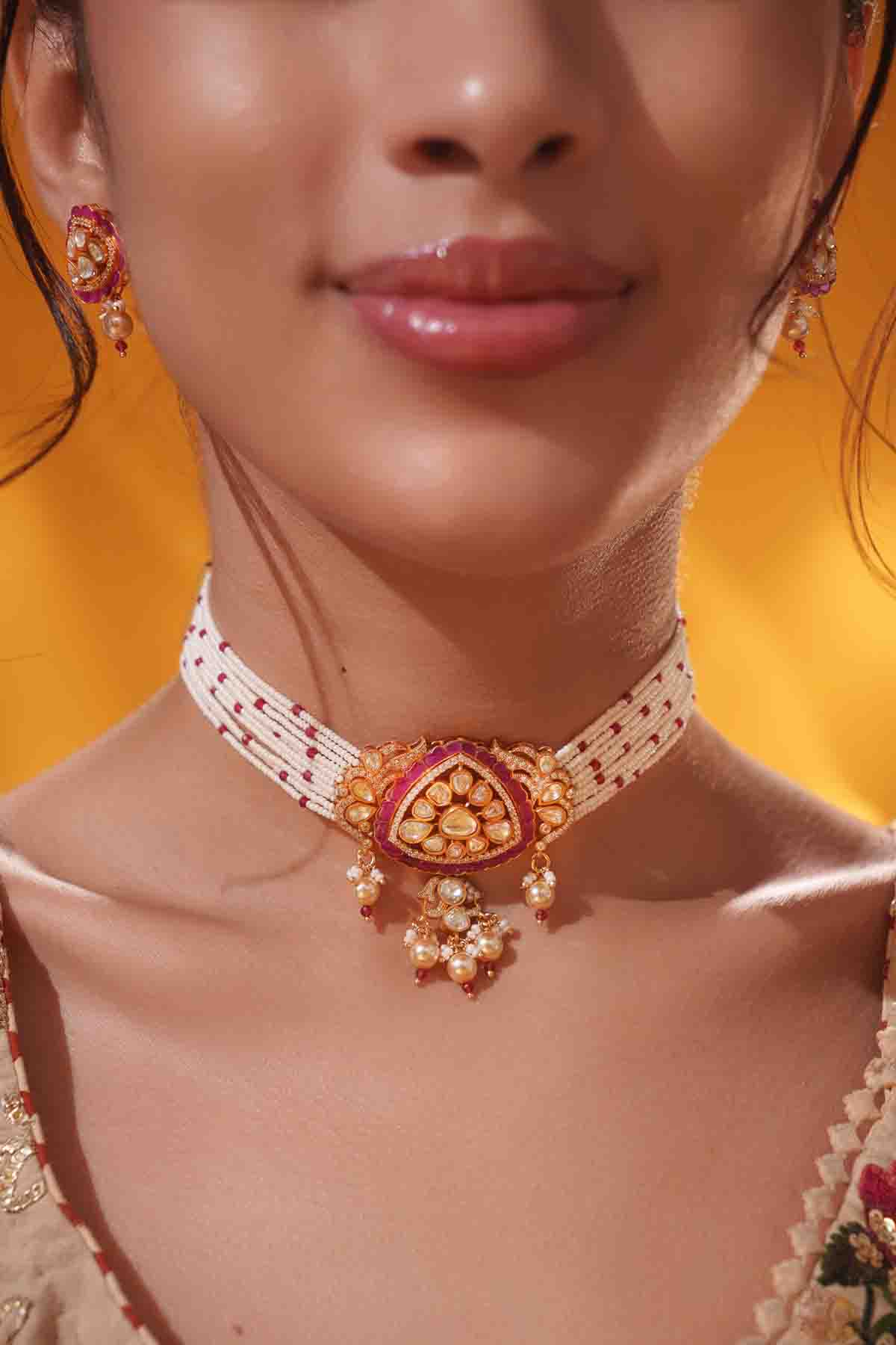 Zevar Stylish Moissanite Choker Set indian designer wear online shopping melange singapore 