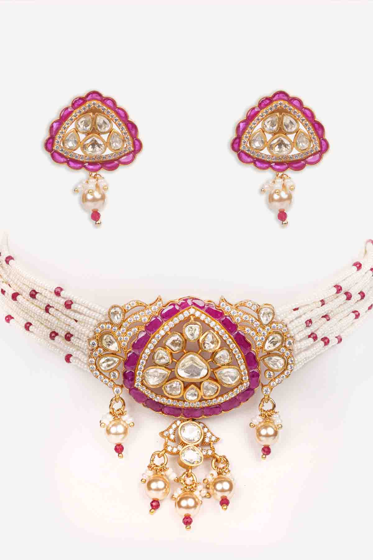 Zevar Stylish Moissanite Choker Set indian designer wear online shopping melange singapore 