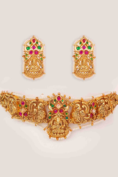 Zevar Temple Choker With Elegant Pair Of Earrings indian designer wear online shopping melange singapore 